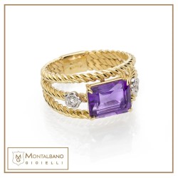 Anello Intrecci 3 fili e pietra oro 18kt